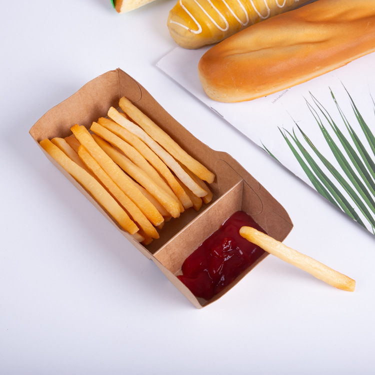 覆膜紙盒一次性牛皮紙敞口船盒  薯?xiàng)l雞塊雙格餐盒裝醬料盒