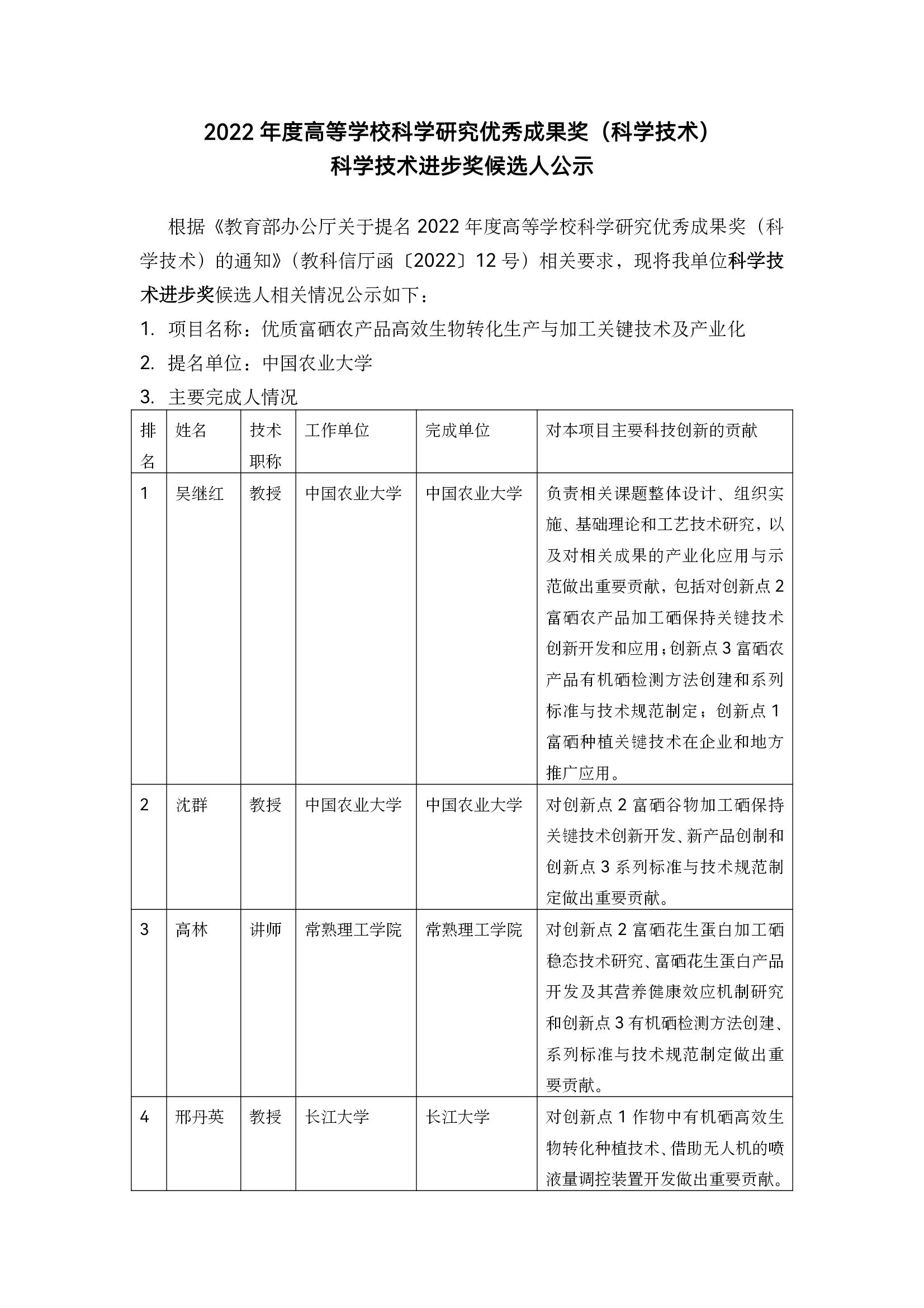 2022年度高等學(xué)?？茖W(xué)研究?jī)?yōu)秀成果獎(jiǎng)（科學(xué)技術(shù)） 科學(xué)技術(shù)進(jìn)步獎(jiǎng)候選人公示