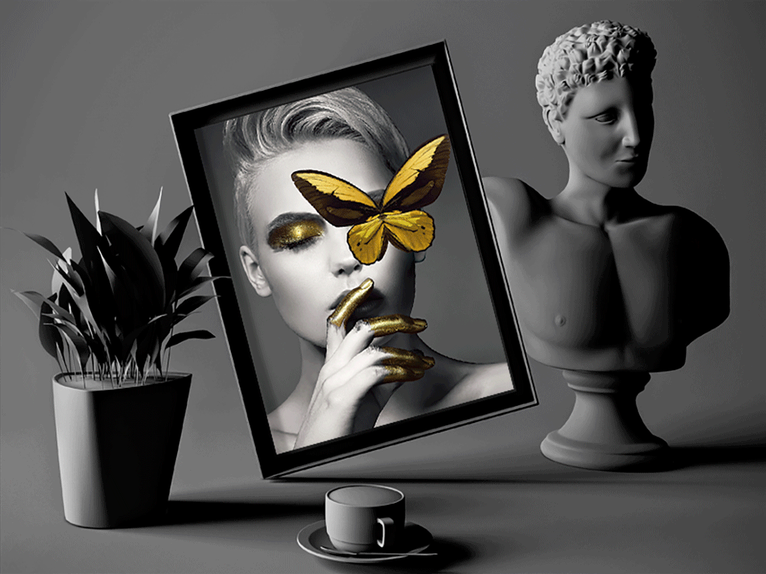 北歐輕奢3D立體裝飾畫-少女與蝴蝶-18.5x25cm