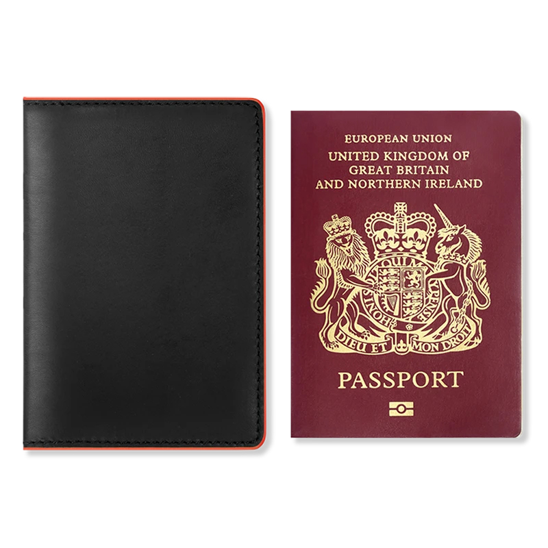 CAISON GENUINE LEATHER PASSPORT COVER HOLDER SLIM CASE BLACK