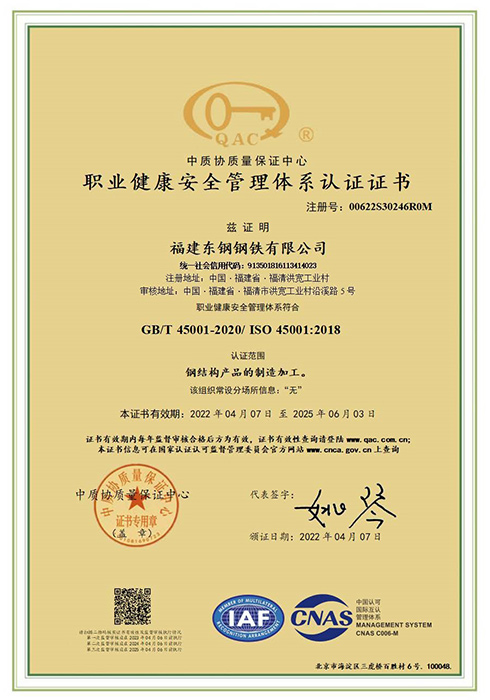 ISO 45001 中文證書