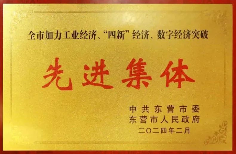 山東中海化工集團榮獲東營市加力工業經濟、“四新”經濟、數字經濟突破先進集體和納稅突出貢獻企業榮譽稱號