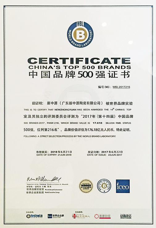 Top 500 Brand Certificate