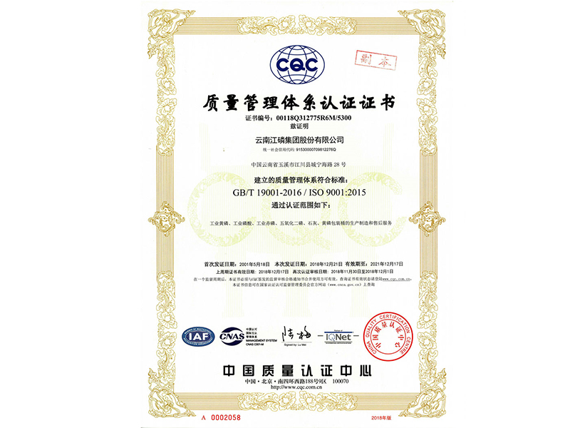 ISO9001-2015質量管理體系認證證書