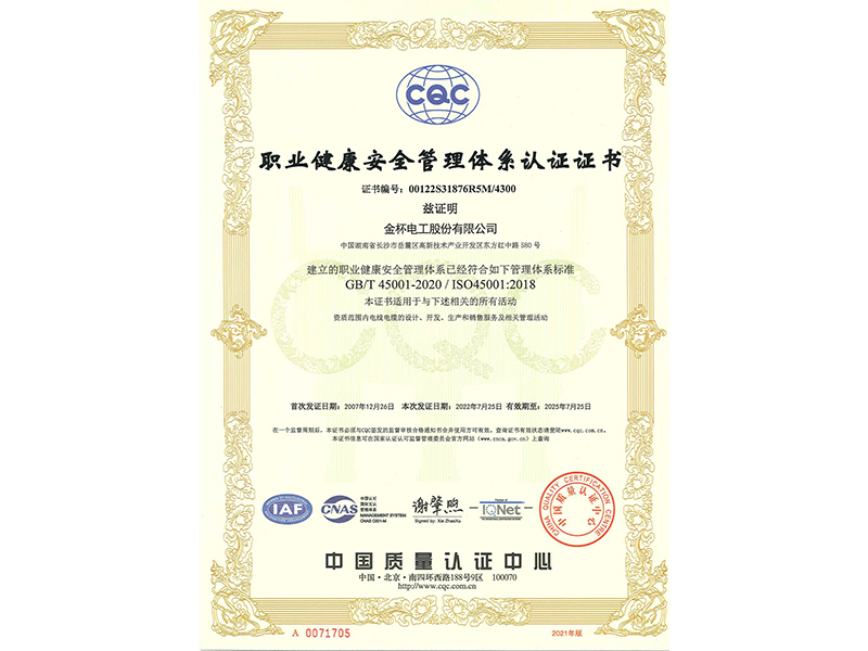 職業(yè)健康安全管理體系證書(shū)