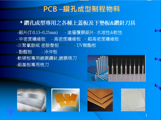 PCB –鑽孔成型制程物料 