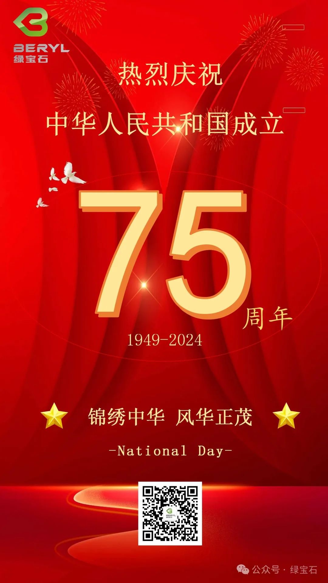 熱烈慶祝中華人民共和國成立七十五周年