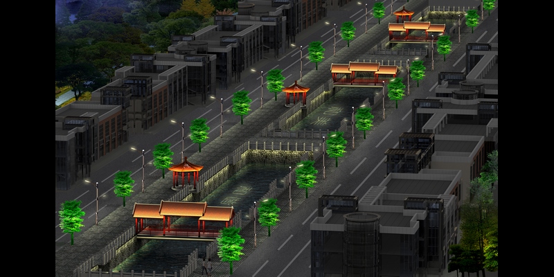 三灶鎮(zhèn)北排河夜景亮化效果