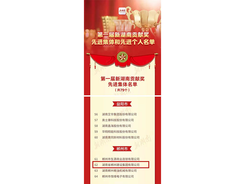 2021年12月湖南省人民政府授予“第一屆新湖南貢獻獎”先進集體榮譽稱號