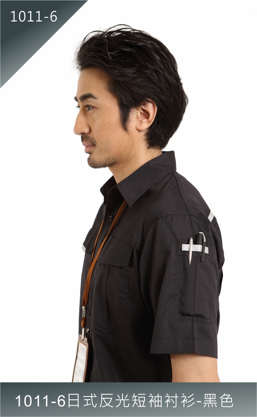 日式反光短袖衬衫 黑色 1011-6