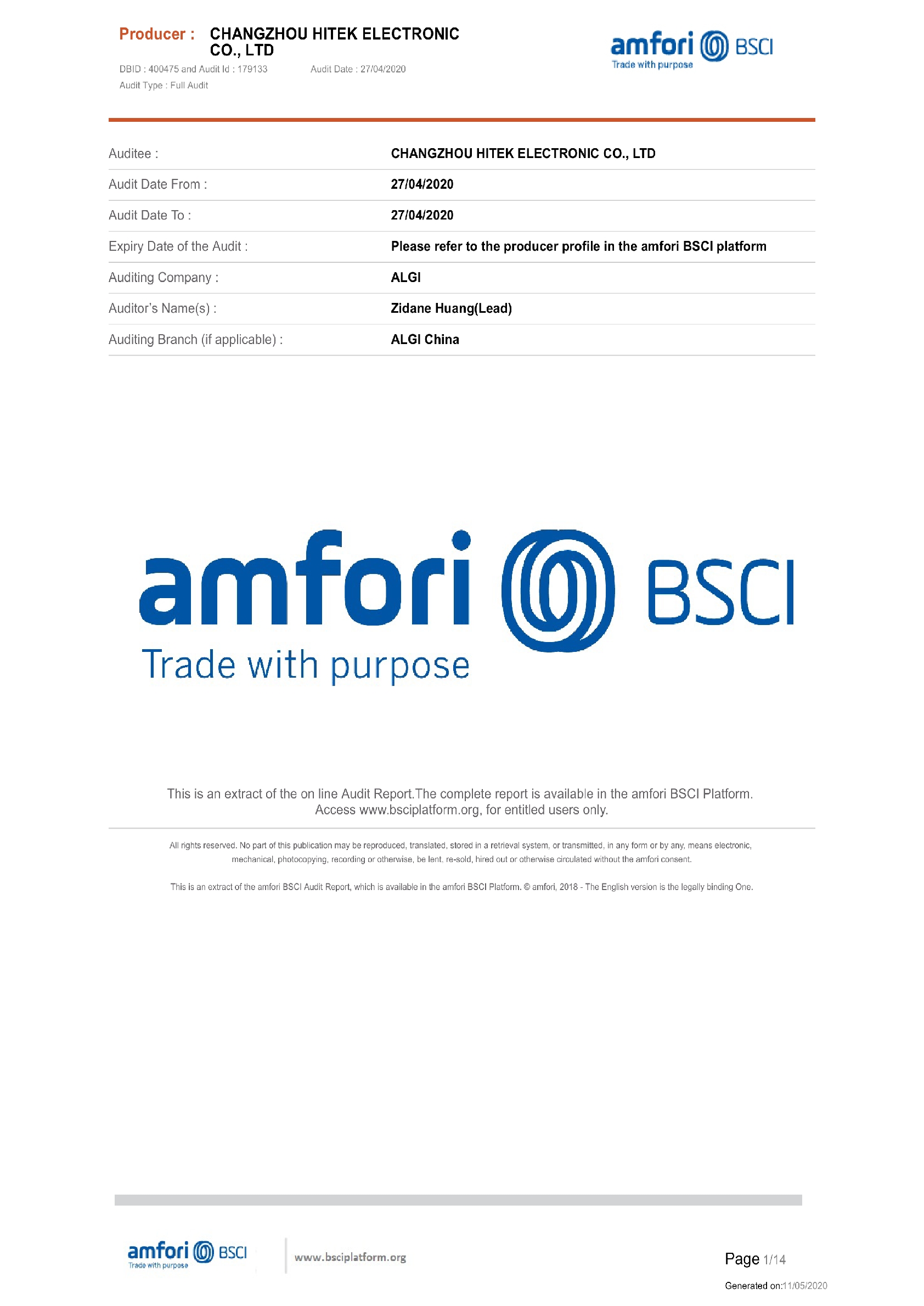 20CHN-0810843 CHANGZHOU HITEK ELECTRONIC CO.,LTD SummaryAuditReport