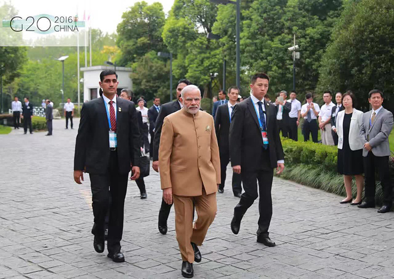 El presidente Modi ingresa al Hotel Sheraton