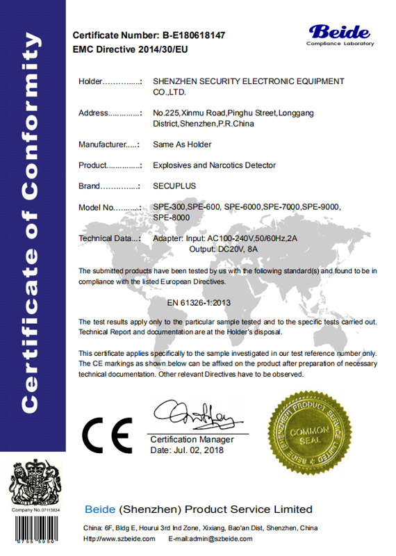 CE certificate SPE6000 1