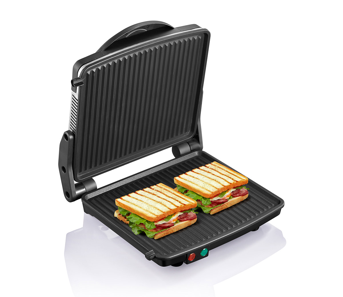 Panini Press Grill, Yabano Gourmet Sandwich Maker Non-Stick Coated Plates, Opens 180 Degrees to Fit Any Type or Size of Food, Stainless Steel Surface and Removable Drip Tray, 4 Slice 